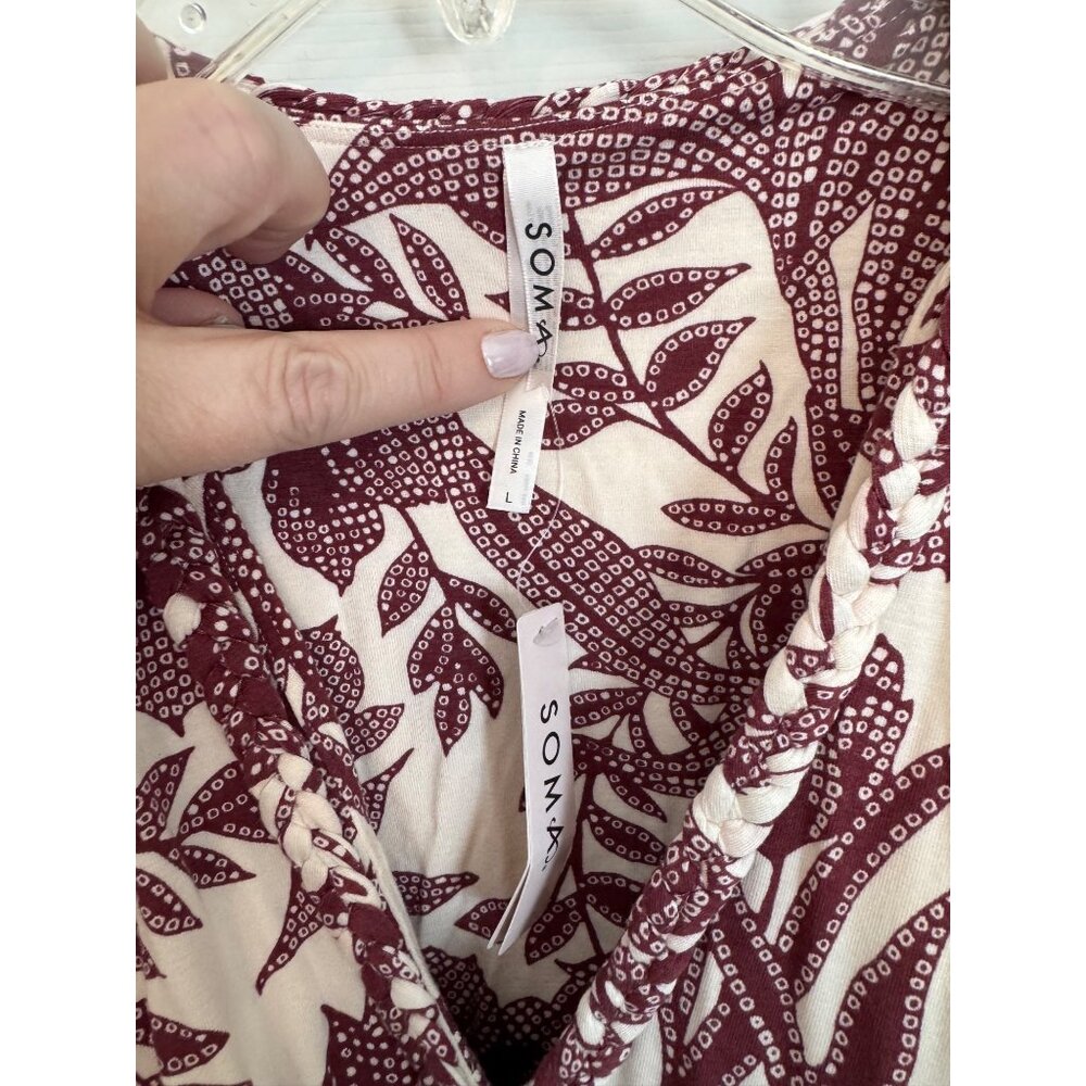 Soma Soft Jersey Caftan Midi Short Sleeve Tropical Dress Size Large NWT - Picture 8 of 15